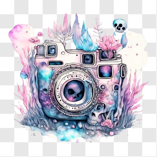 Scarica Camera con teschi e fiori Art Print PNG Online - Creative Fabrica