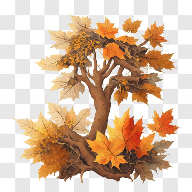 Download Autumn Tree surrounded by Fallen Leaves PNG Online - Creative ...