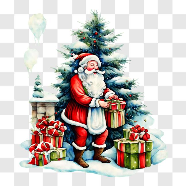 Download Santa Claus Ready to Give Gifts in Festive Christmas Scene PNG ...