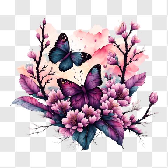 Butterfly and flowers color Royalty Free Vector Image