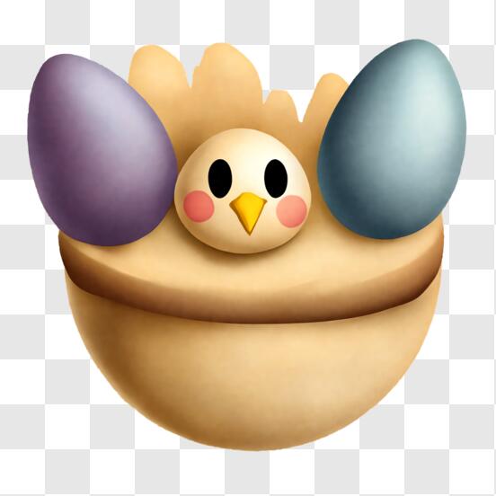 Baixe Galinha de desenho animado fofa com ovos de Páscoa coloridos