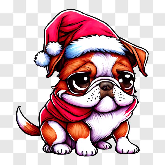 Download Cute Pug Dog in Santa Claus Hat and Red Scarf PNGs Online ...