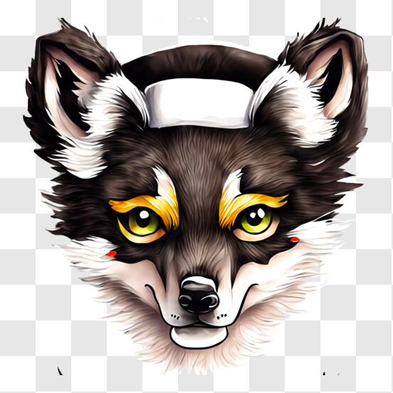 O desenho de uma raposa com uma faixa branca no rosto.