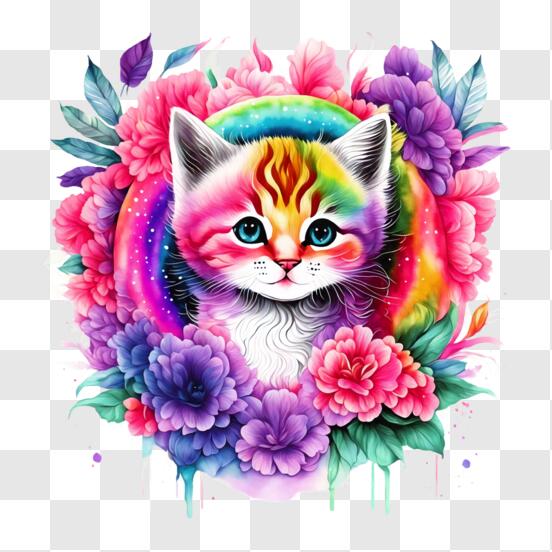 Desenho fofo para colorir com arco e gato · Creative Fabrica