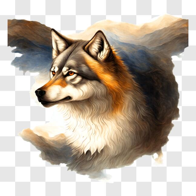 Download Orange and Brown Wolf Head Painting PNG Online - Creative Fabrica
