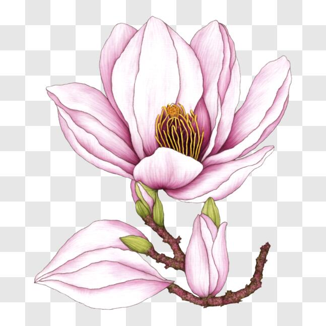 Download Pink Magnolia Flower with Green Leaves on Black Background ...