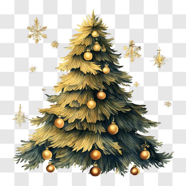 Download Golden Christmas Tree with Ornaments and Snowflakes PNGs ...