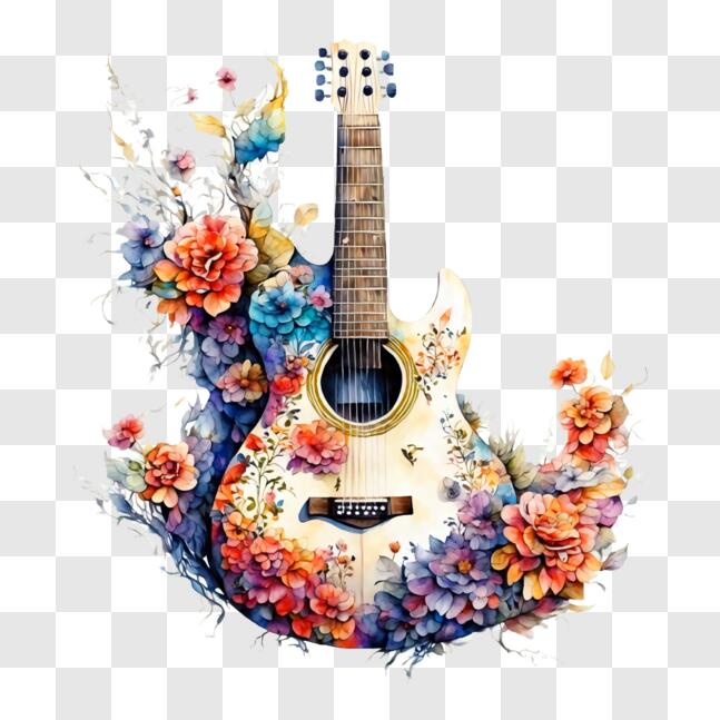 Download Colorful Flower Decorated Guitar for Musicians and Music