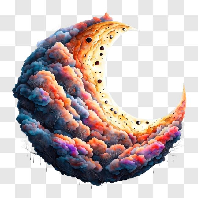 Download Abstract Crescent Moon with Colorful Swirling Design PNG ...