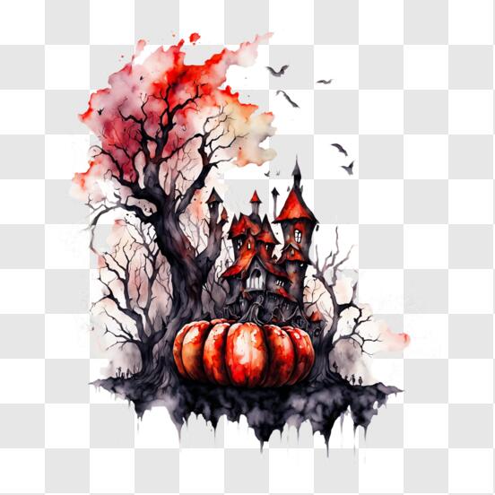 Scarica Dipinto ad acquerello di un castello infestato per Halloween PNG  Online - Creative Fabrica