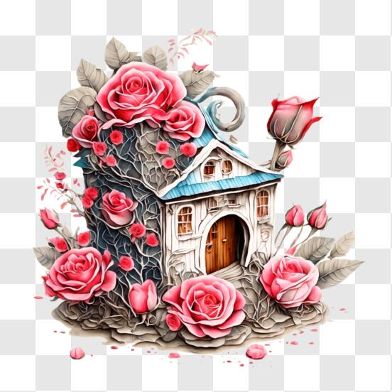 Scarica Opera d'arte Casa Rosa delle Rose PNG Online - Creative Fabrica