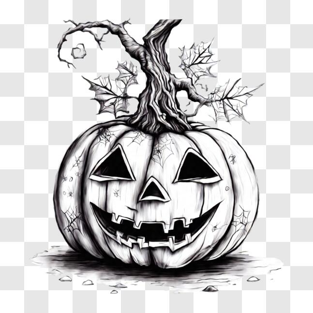 Download Spooky Halloween Jack-o'-lantern Pumpkin with Tree PNG Online ...