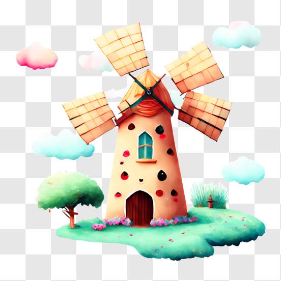 Como desenhar uma Paisagem com casa e moinho de vento PASSO A