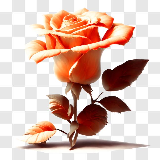 Download Beautiful Orange Rose with Petals and Stem PNG Online ...