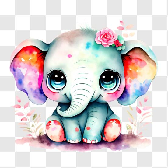 Download Cute Baby Elephant Sitting with Flowers in the Background PNGs ...
