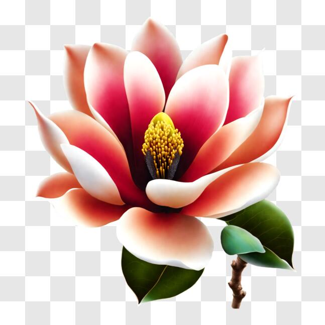 Download Close-up of Pink Magnolia Flower with Green Leaves PNGs Online ...