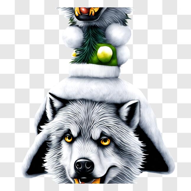 Download Festive Wolf Heads with Christmas Decorations PNG Online