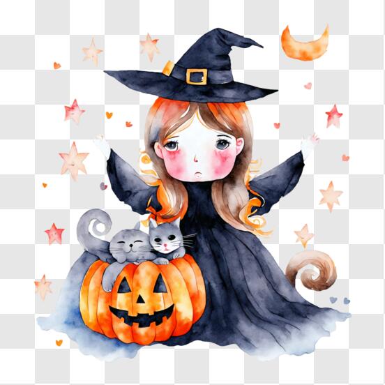 Desenho para colorir bruxa e amigos de Halloween · Creative Fabrica