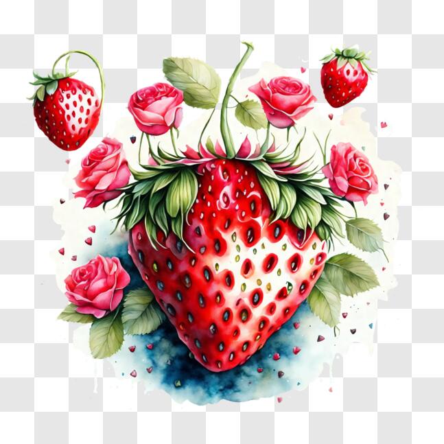 Download Colorful Strawberry with Roses Artwork PNG Online - Creative ...