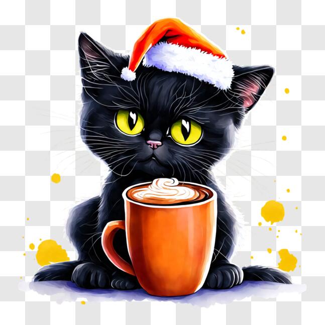 Download Christmas Celebration with a Black Cat PNG Online - Creative ...