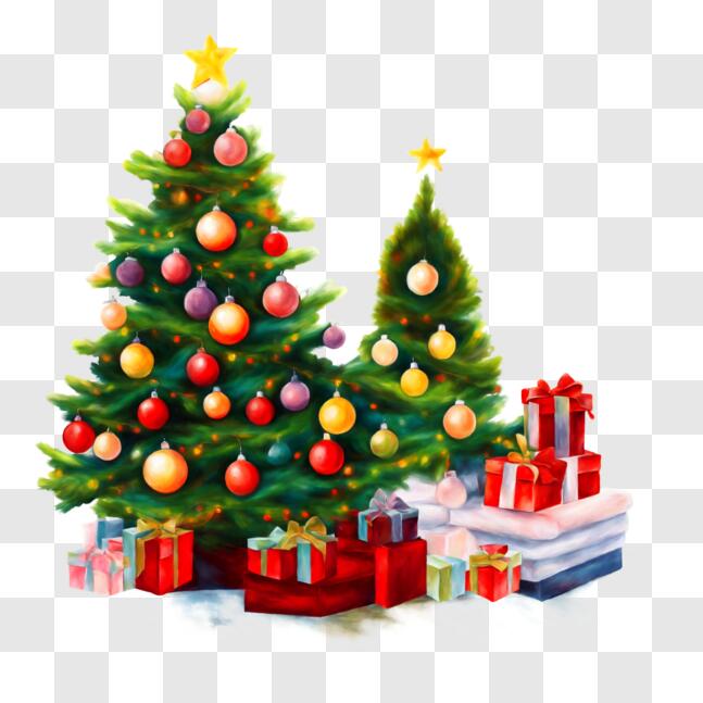 Download Festive Christmas Tree with Gifts and Presents PNG Online ...