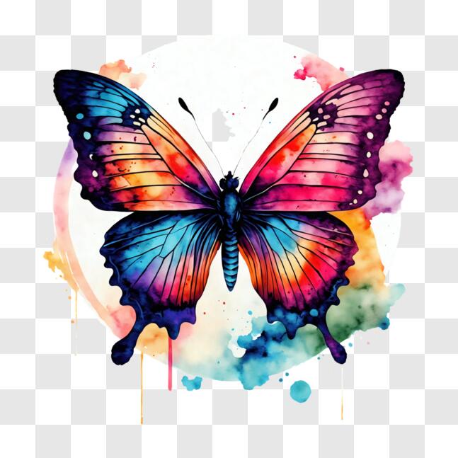 Download Vibrant Butterfly on Leaf with Watercolor Background PNG ...