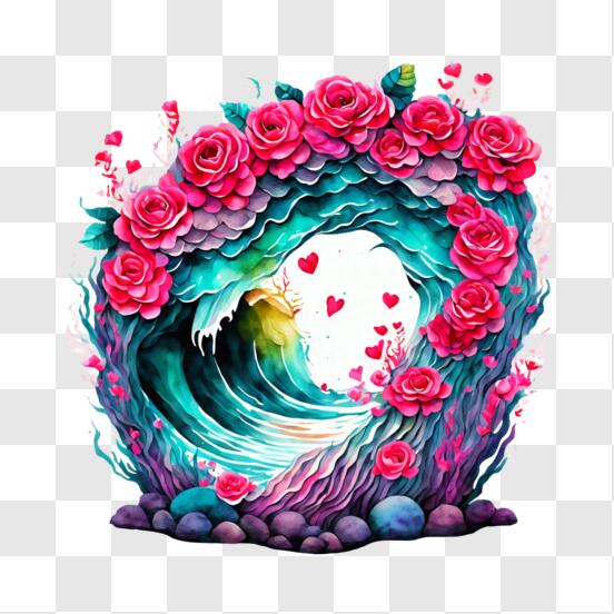 Scarica Onda a forma di cuore romantica con opera d'arte di rose rosa PNG  Online - Creative Fabrica