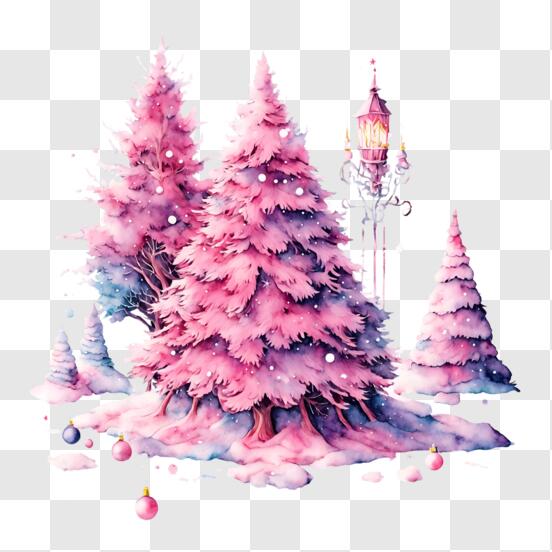 Baixe Árvore de Natal Rosa Festiva Decorada com Enfeites e Flocos de Neve  PNG - Creative Fabrica