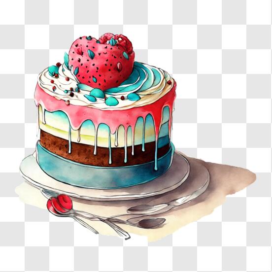 Lindo bolo com pintura de frutas, ilustração de desenho animado · Creative  Fabrica