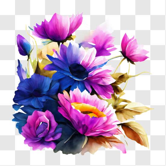 Download Vibrant Bouquet of Purple, Pink, and Yellow Flowers PNG Online -  Creative Fabrica