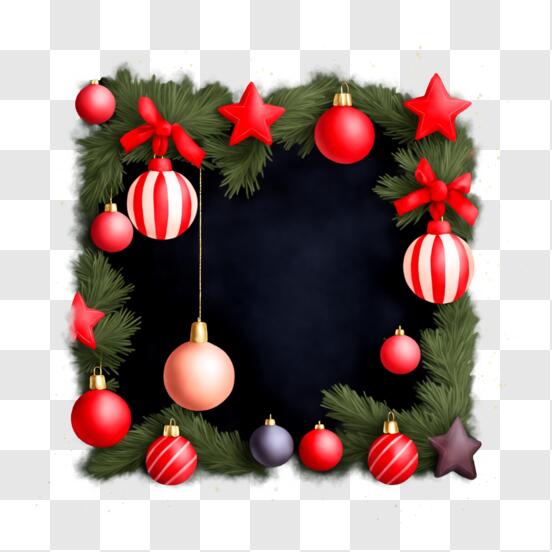 Couronne de Noël joyeuse avec des boules rouges et vertes PNG