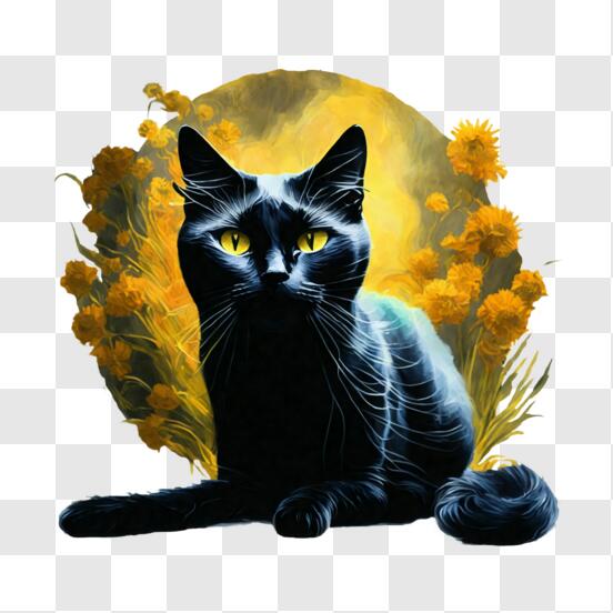 Scarica Adorabile Gatto Nero che si Rilassa in un Campo di Margherite PNG  Online - Creative Fabrica