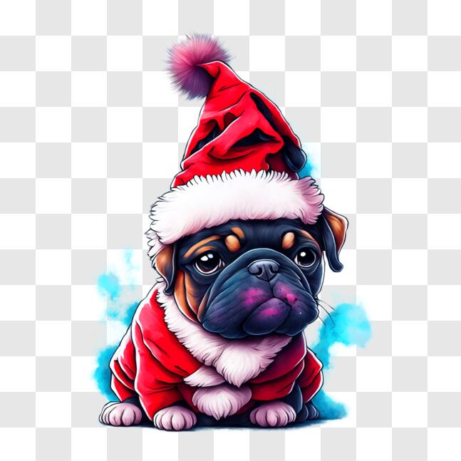 Download Black and white image of a pug dog in Santa Claus hat with ...