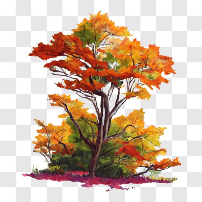 Download Vibrant Autumn Tree in the Forest PNG Online - Creative Fabrica
