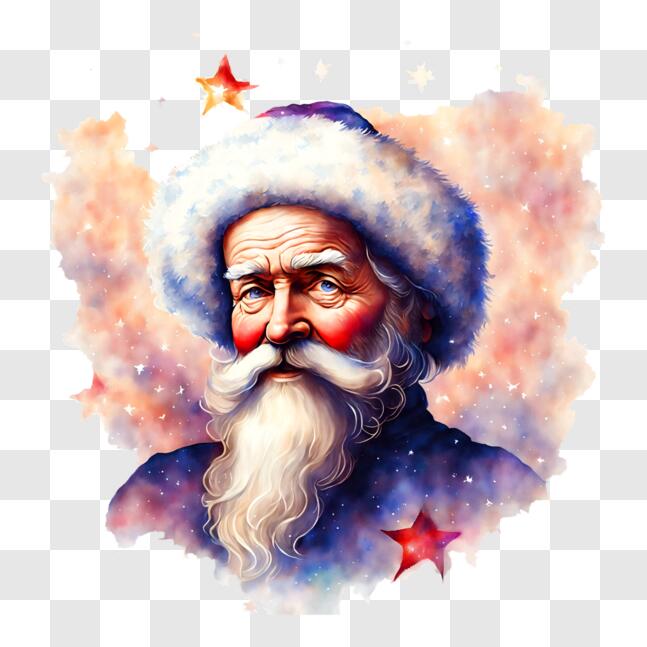Download Watercolor Painting of Santa Claus with Stars PNGs Online ...