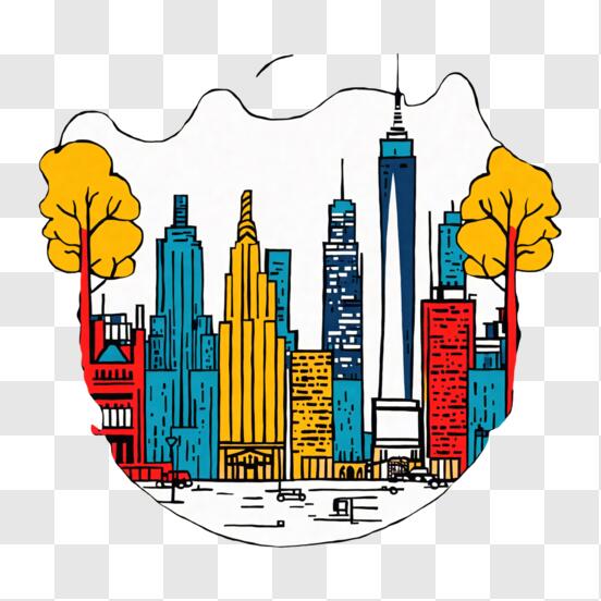 Download Cartoon Illustration of New York City Skyline PNG Online