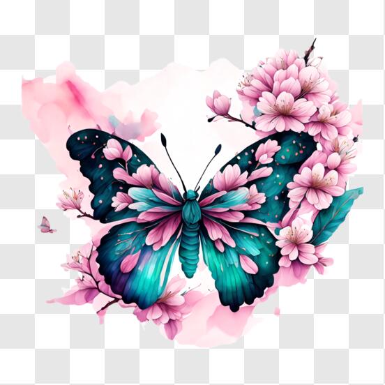 Download Colorful Butterfly with Blue, Black, and Pink Colors PNG Online -  Creative Fabrica