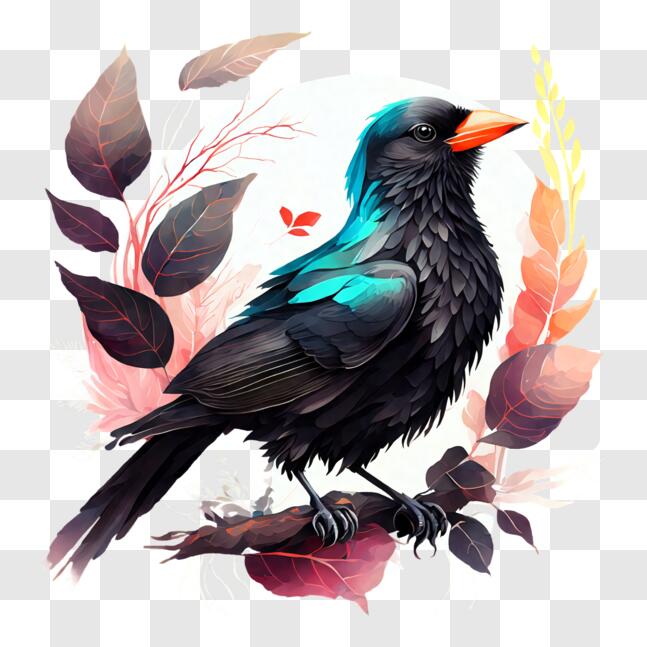 Télécharger Bel oiseau perché sur une branche avec des plumes bleues vibrantes PNG En Ligne