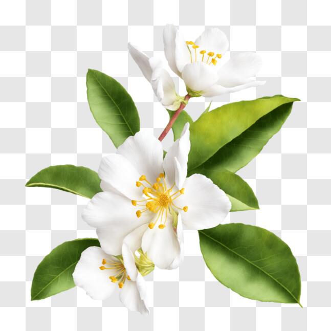 Download White Flower with Green Leaves on Black Background PNGs Online ...