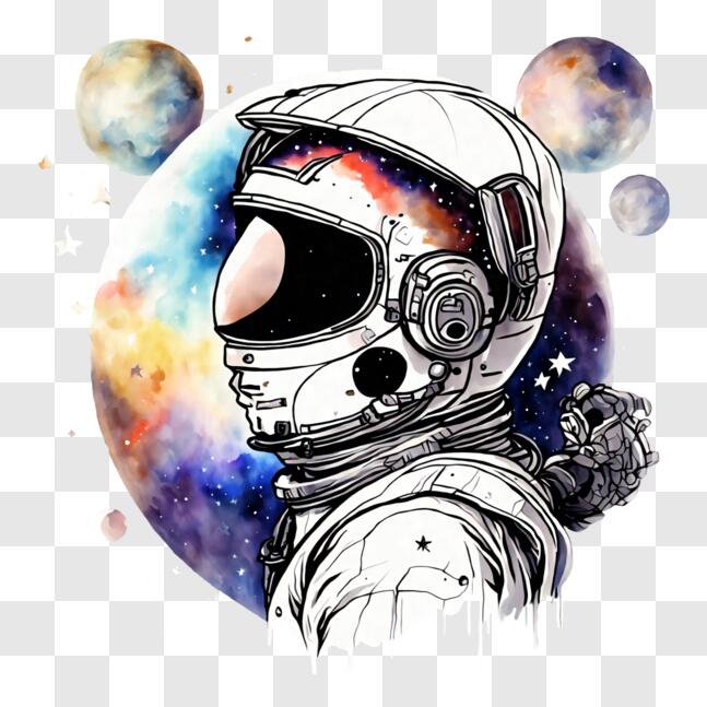 Casco de astronauta en el espacio con estilo de dibujo o dibujo a mano