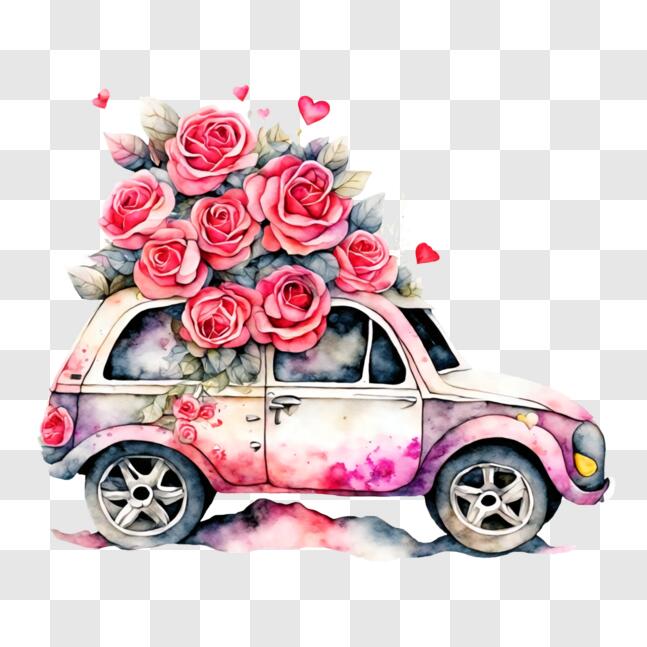 Download Pink Car with Romantic Rose Decorations PNG Online - Creative ...