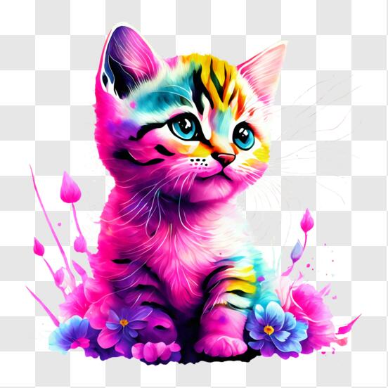 Download Vibrant Cat Artwork in a Garden PNG Online - Creative Fabrica