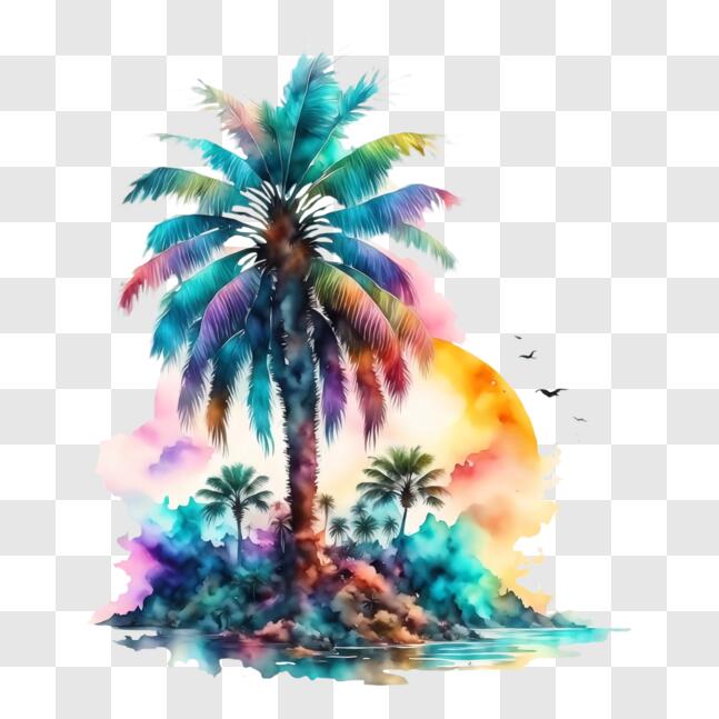 Download Colorful Palm Tree on a Tropical Beach PNG Online - Creative ...