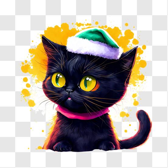 Scarica Gatto Nero Carino con Cappello di Babbo Natale Verde PNG Online - Creative  Fabrica