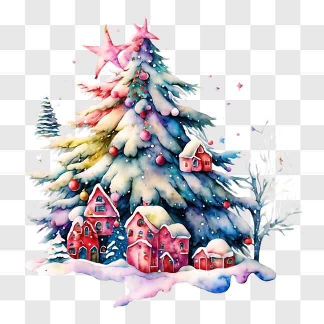 Download Christmas Tree Watercolor Painting on Black Background PNGs ...