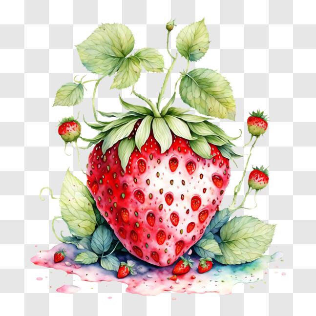 Download Delicious and Ripe Strawberry on Green Leaves PNG Online ...