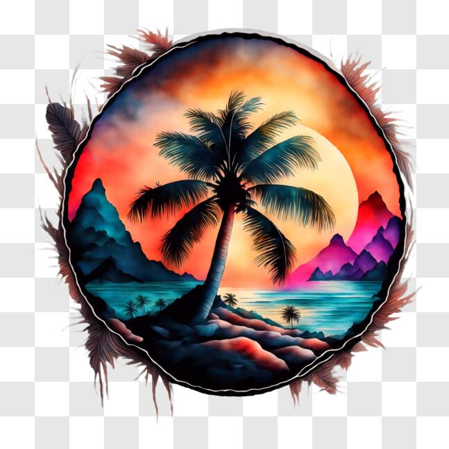 Download Tropical Landscape with Palm Tree at Sunset PNG Online ...