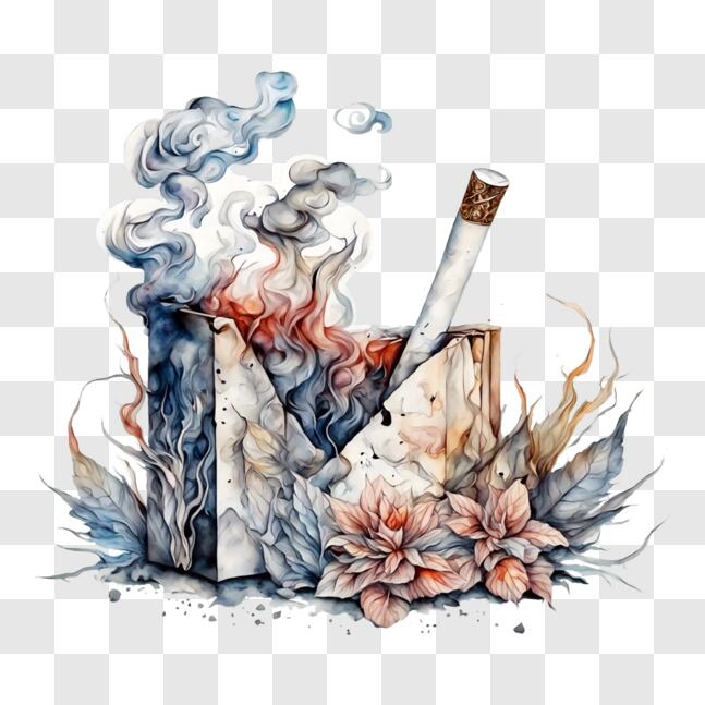 Download Smoking Cigarette in Open Box with Flowers and Smoke PNGs Online