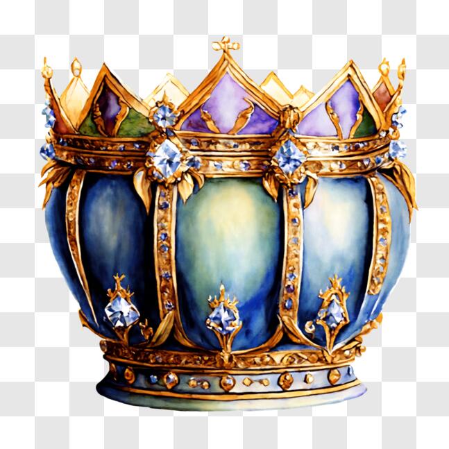 Download Blue and Gold Crown with Diamonds and Gemstones PNG Online ...