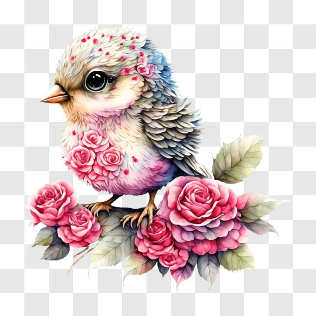 Download Beautiful Pink Bird Sitting on Roses PNGs Online - Creative ...